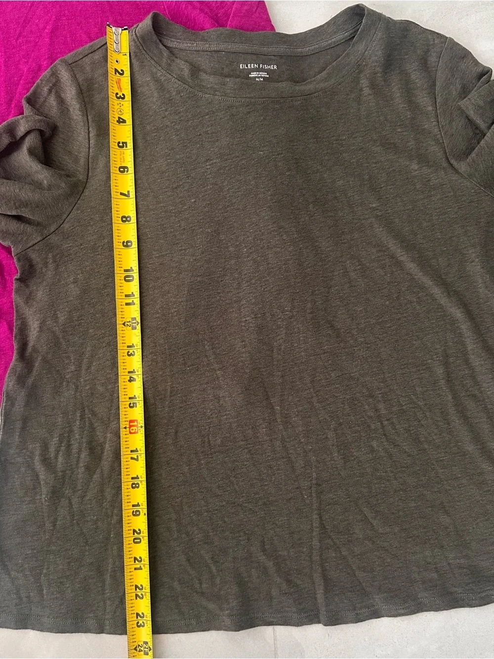 Eileen Fisher set of 2 Linen Long-Sleeve Crewneck Tops - Fuchsia & Dark Green M - Picture 10 of 10